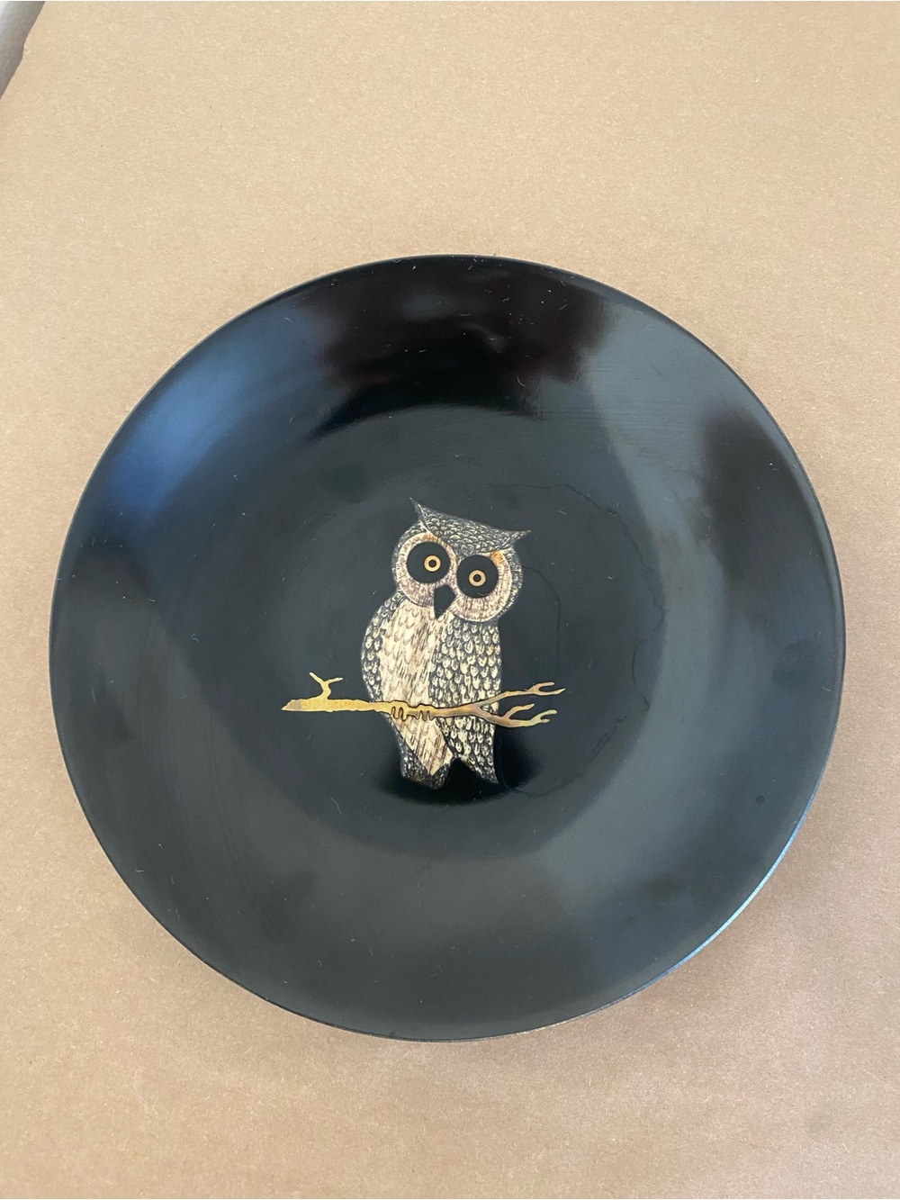 Couroc vintage Owl serving bowl , hand inlaid, Monterey, CA 1960s MCM decor